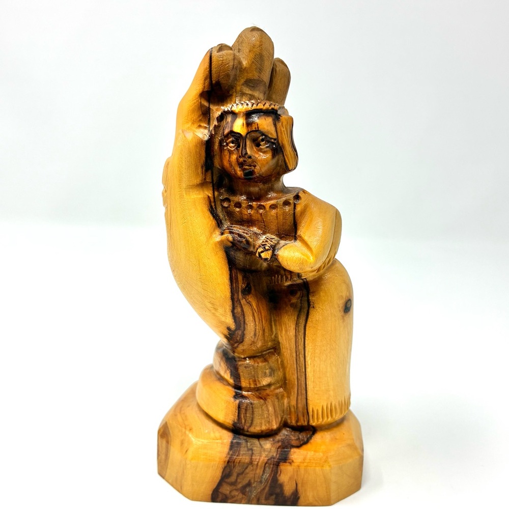 Olive Wood Hand of God Figure Hand Carved Holy Land Bethlehem Religious Statue